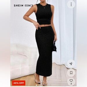 SHEIN Black Ribbed Pencil Skirt